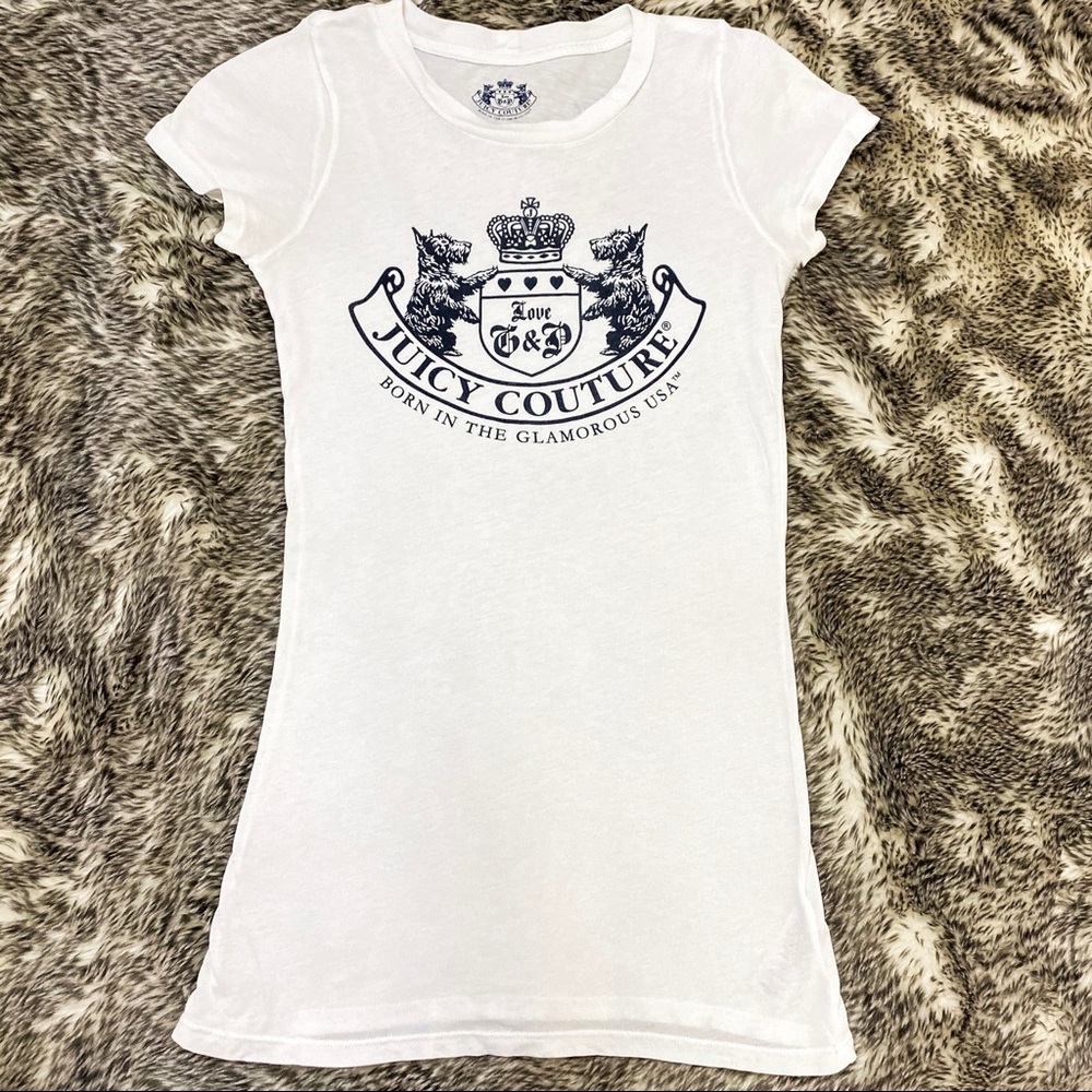 Juicy Couture long slim white graphic Tee